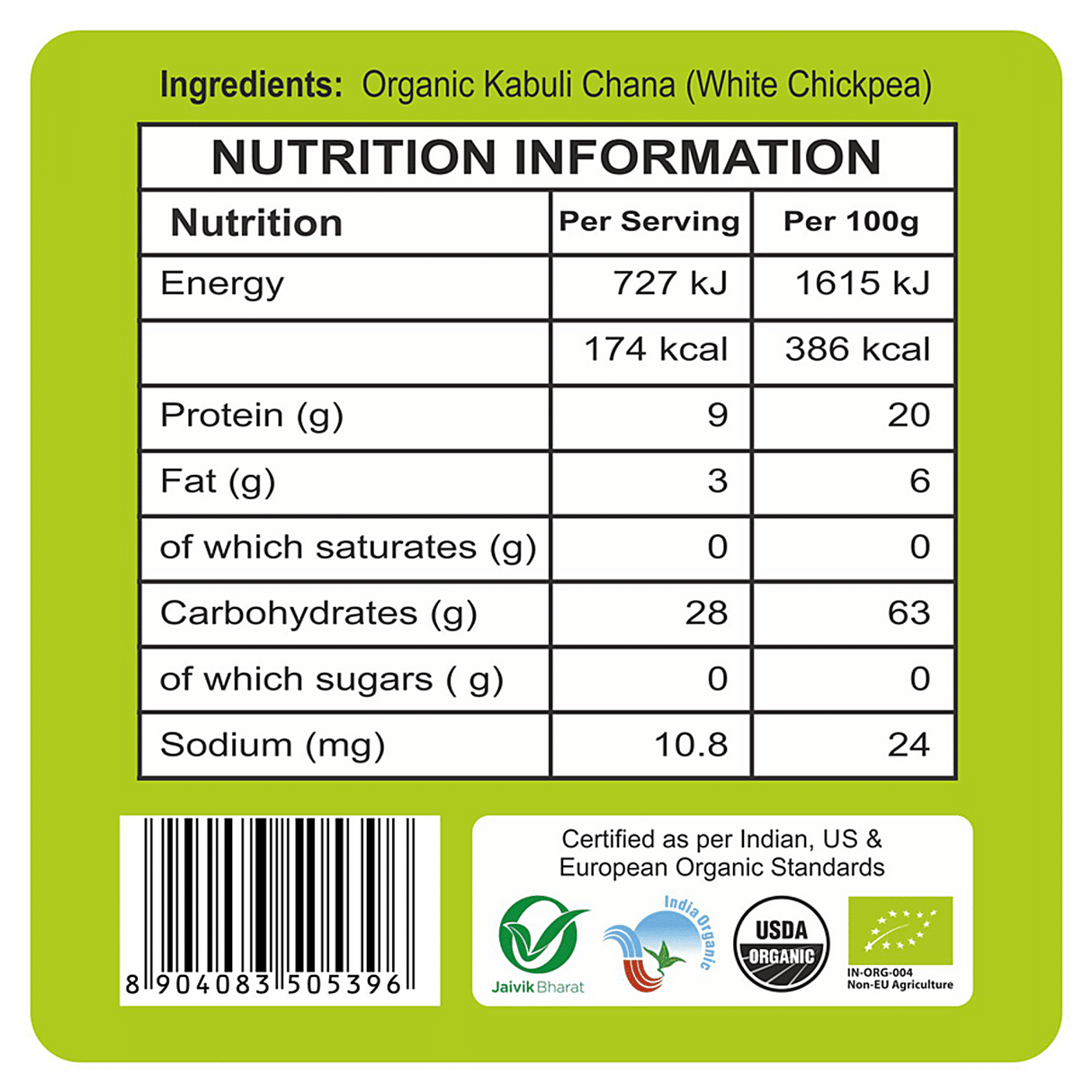 24 Mantra Organic Kabuli Chana 500g