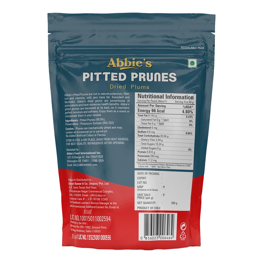 Abbies Dried Pitted Prunes 200g