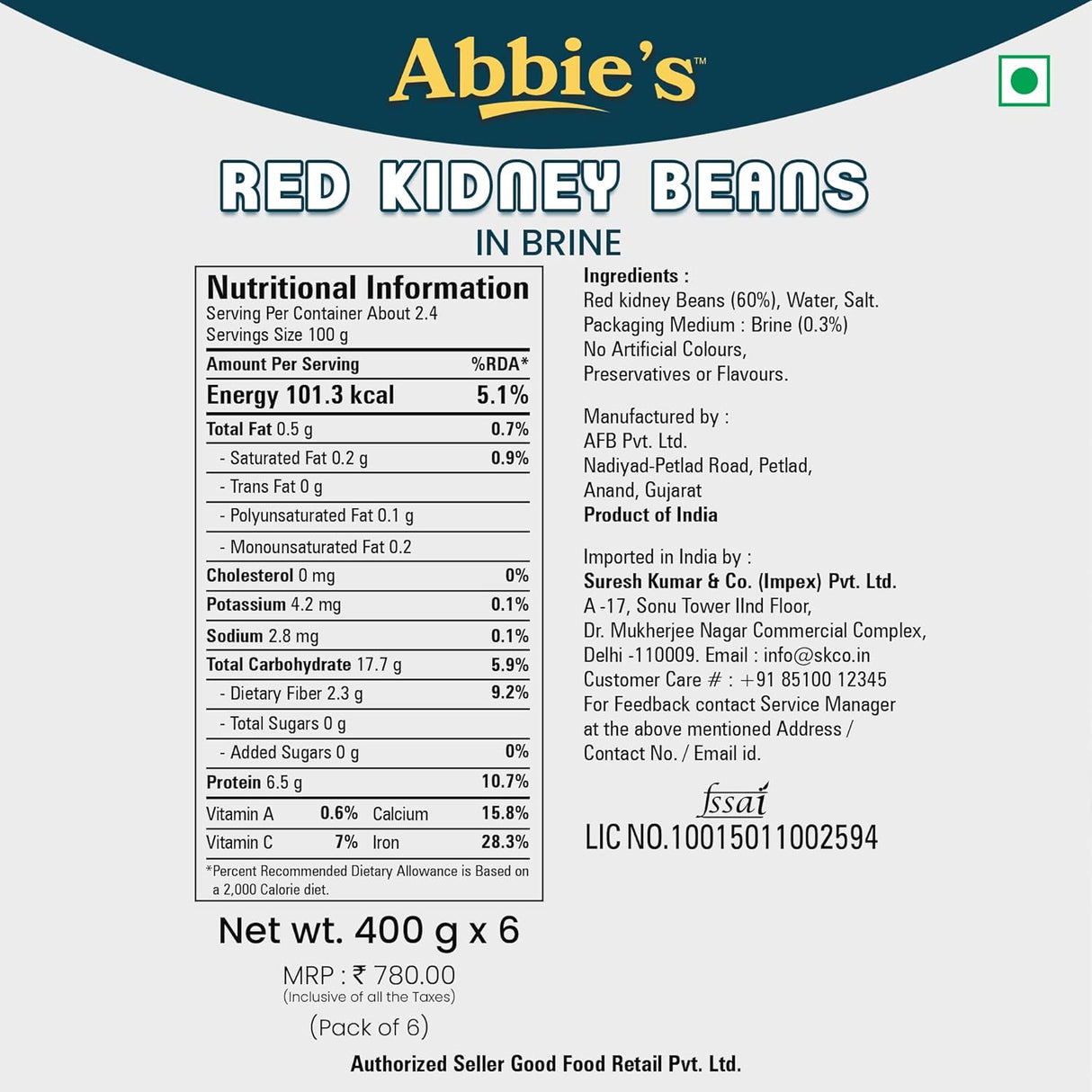 Abbies Red Kidney Beans In Brine 240g