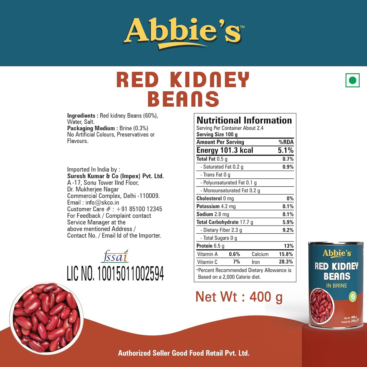 Abbies Red Kidney Beans In Brine 240g