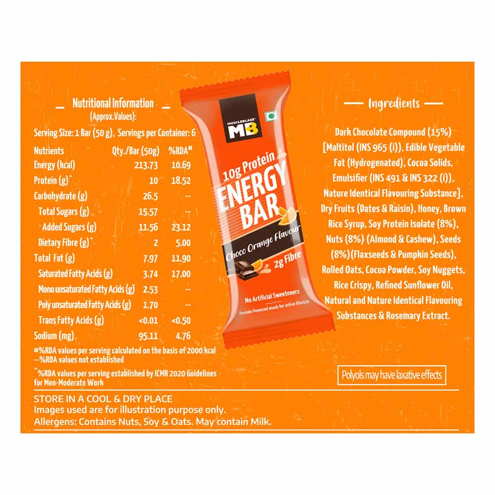 Muscleblaze Choco Orange Flavour 10g Protein Energy Bar 50g