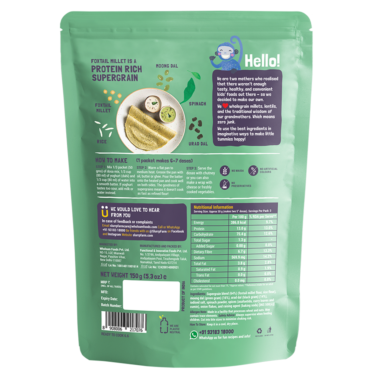 Slurrp Farm Spinach Millet Dosa Mix 150g