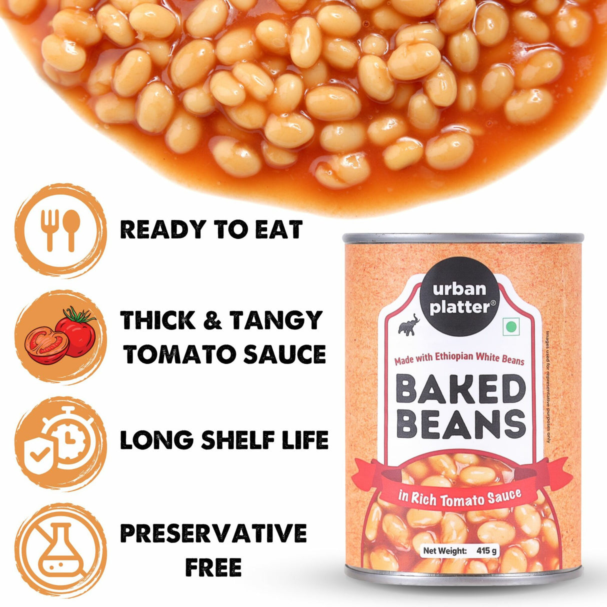 Urban Platter Baked Beans In Rich Tomato Sauce 415g