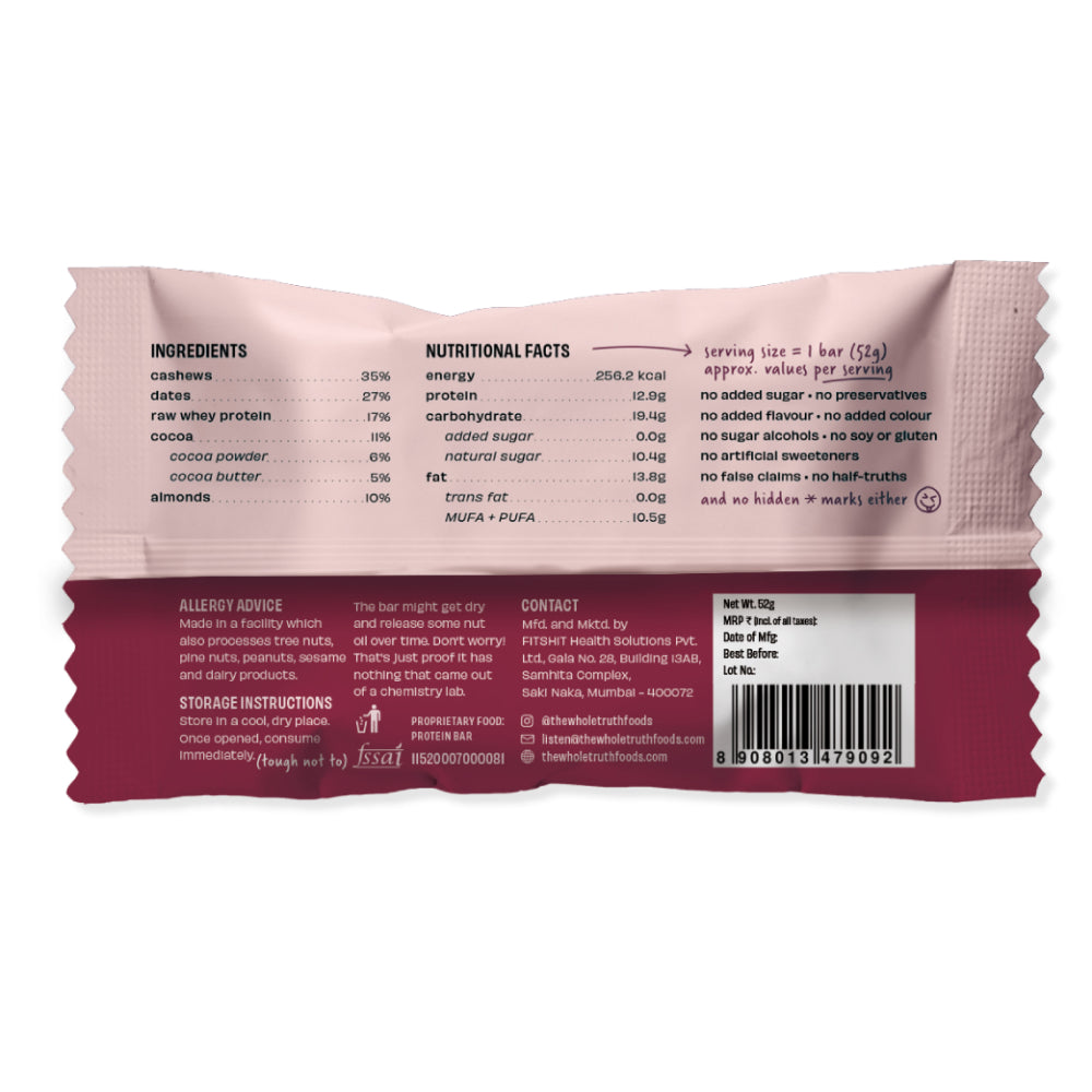 The Whole Truth Double Cocoa 13G Protein Bar 52G