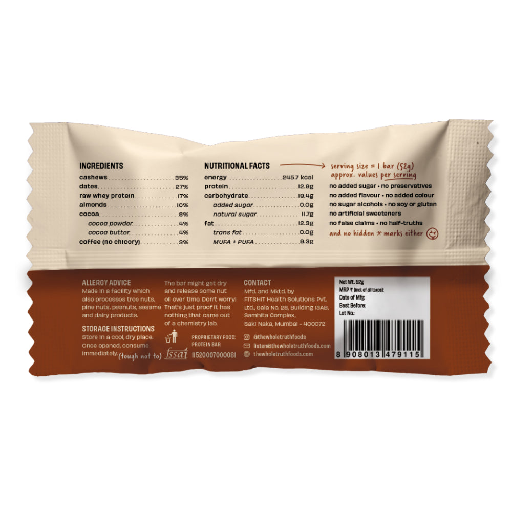 The Whole Truth Coffee Cocoa 14G Protein Bar 52G