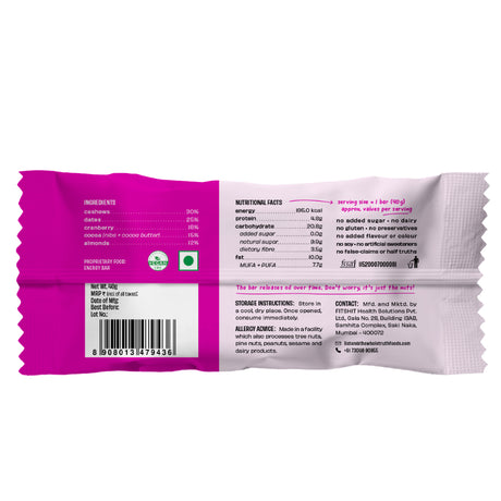 The Whole Truth Cocoa Cranberry Fudge Energy Bar 40G