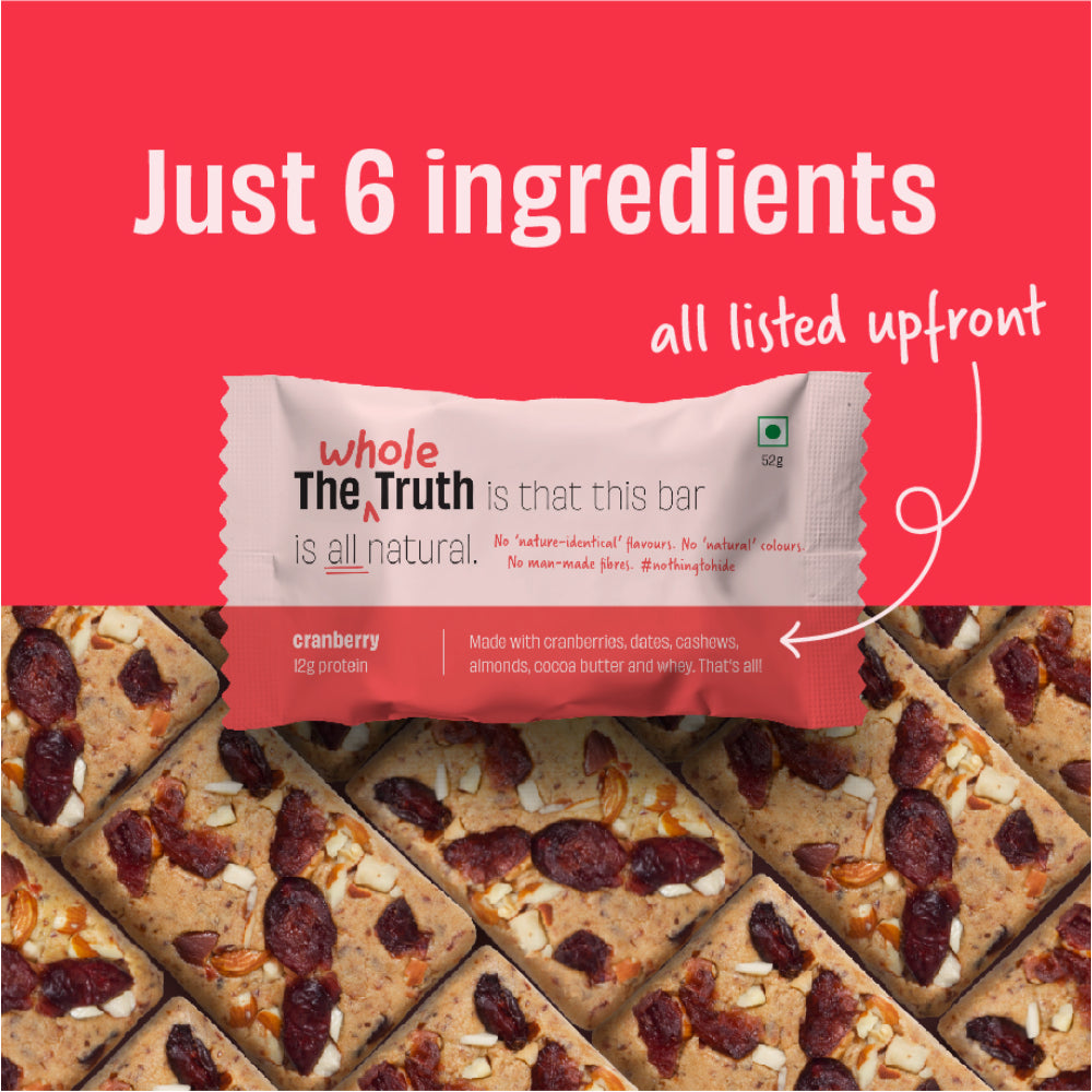 The Whole Truth Cranberry 12G Protein Bar 52G