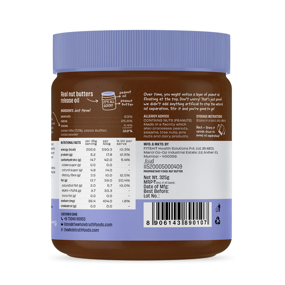 The Whole Truth Dark Chocolate Creamy Peanut Butter 325G