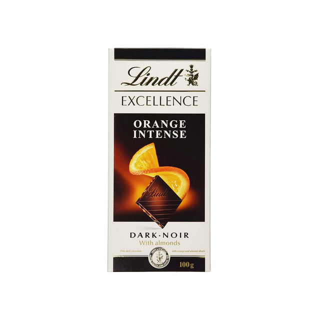 LINDT EXCELLENCE INTENSE ORANGE WITH ALMONDS 100G - Chennai Grocers