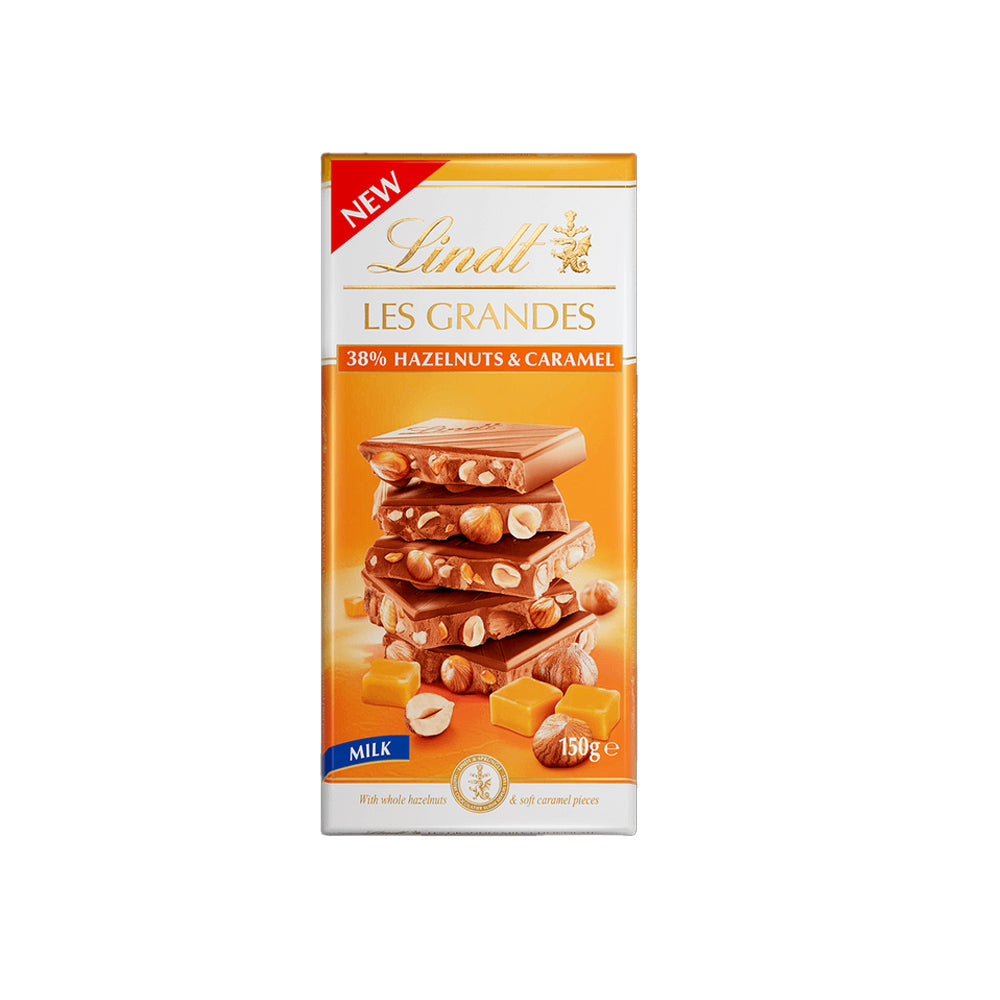 Lindt Les Grandes Milk Chocolate With Whole Hazelnuts&Caramel 150g