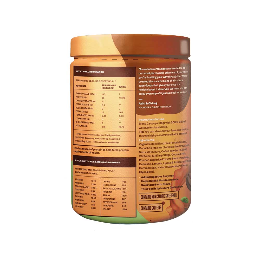 Origin Nutrition Vegan Protein Coffee Caramel Flavour 258G