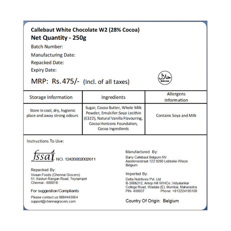 Callebaut White Chocolate W2 (28%) 250g